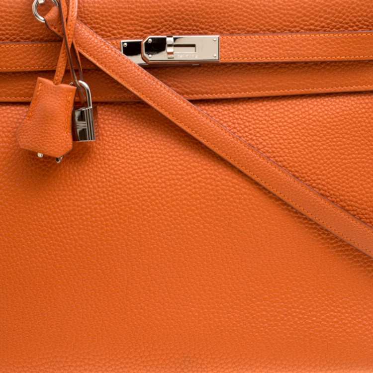 Pre Owned Hermes Orange Togo Leather Palladium Hardware Kelly Retourne 35 Bag