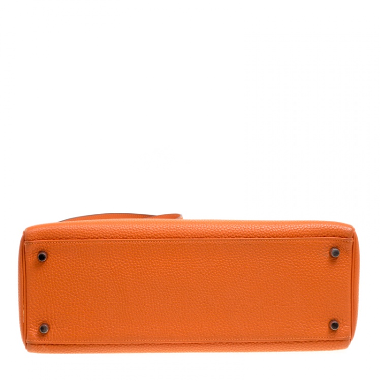 Pre Owned Hermes Orange Togo Leather Palladium Hardware Kelly Retourne 35 Bag