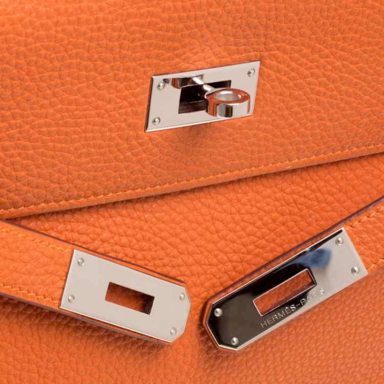 Pre Owned Hermes Orange Togo Leather Palladium Hardware Kelly Retourne 35 Bag