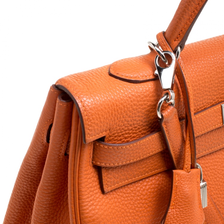 Pre Owned Hermes Orange Togo Leather Palladium Hardware Kelly Retourne 35 Bag