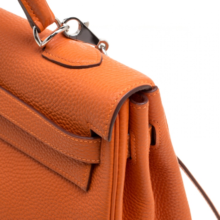 Pre Owned Hermes Orange Togo Leather Palladium Hardware Kelly Retourne 35 Bag