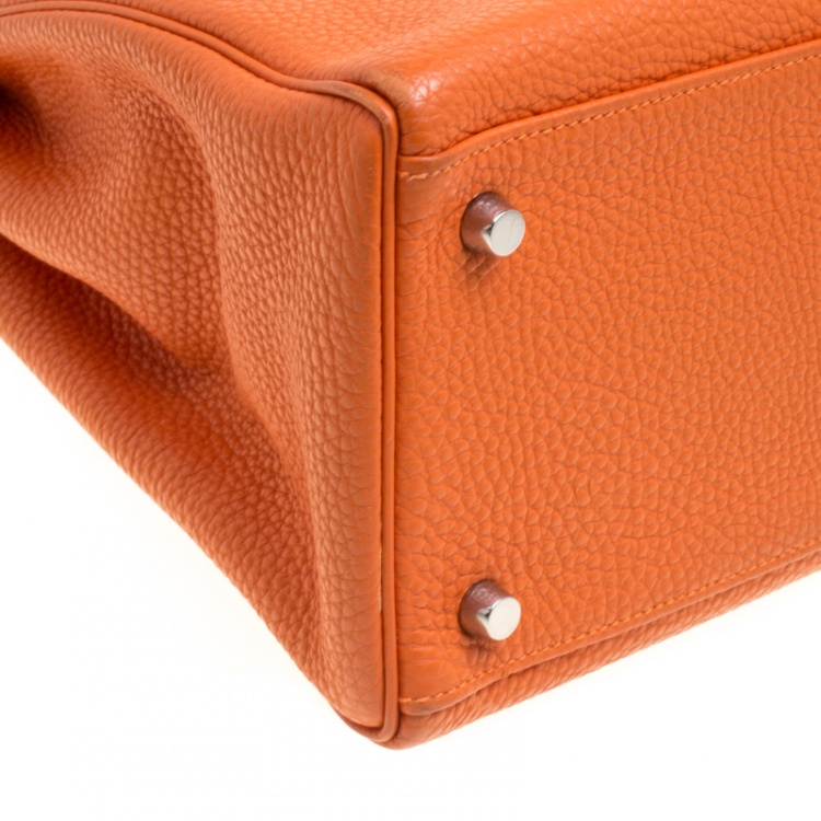 Pre Owned Hermes Orange Togo Leather Palladium Hardware Kelly Retourne 35 Bag
