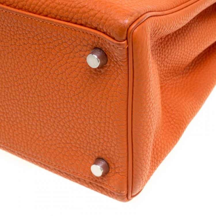 Pre Owned Hermes Orange Togo Leather Palladium Hardware Kelly Retourne 35 Bag