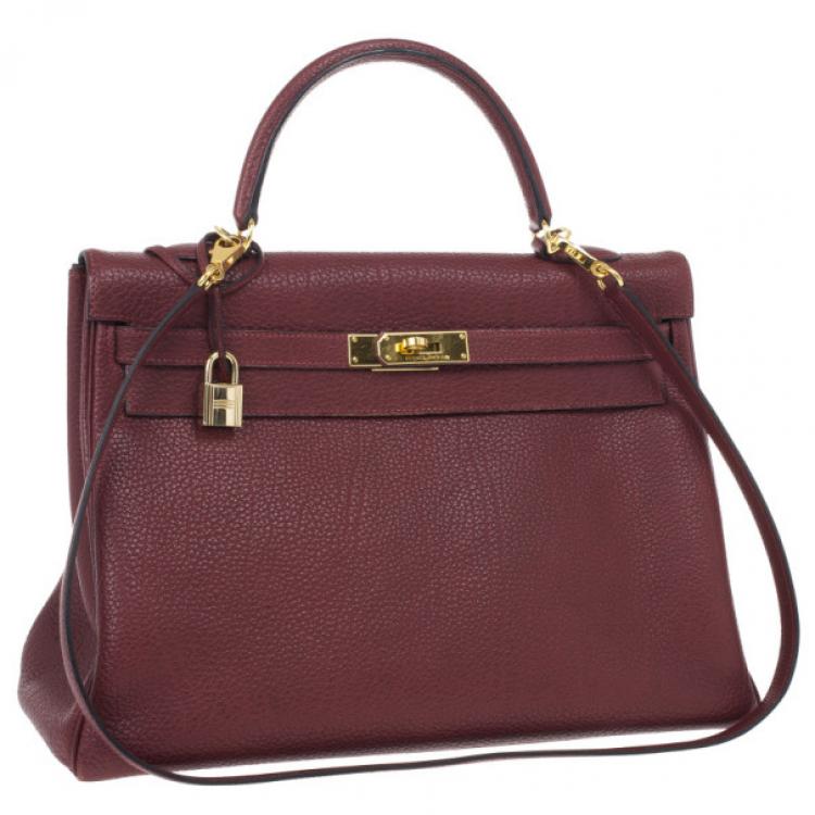 Pre Owned Hermes Prune Negonda Calfskin Kelly 35