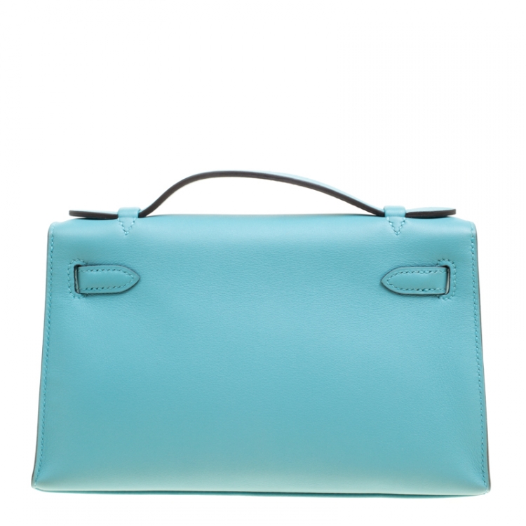 Pre Owned Hermes Teal Blue Swift Leather Palladium Hardware Kelly Pochette