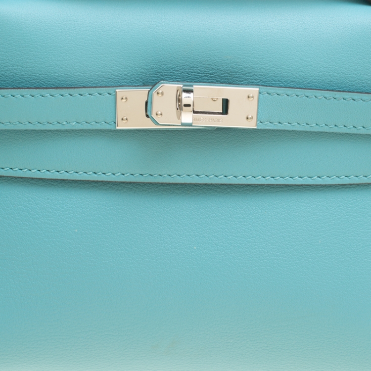 Pre Owned Hermes Teal Blue Swift Leather Palladium Hardware Kelly Pochette