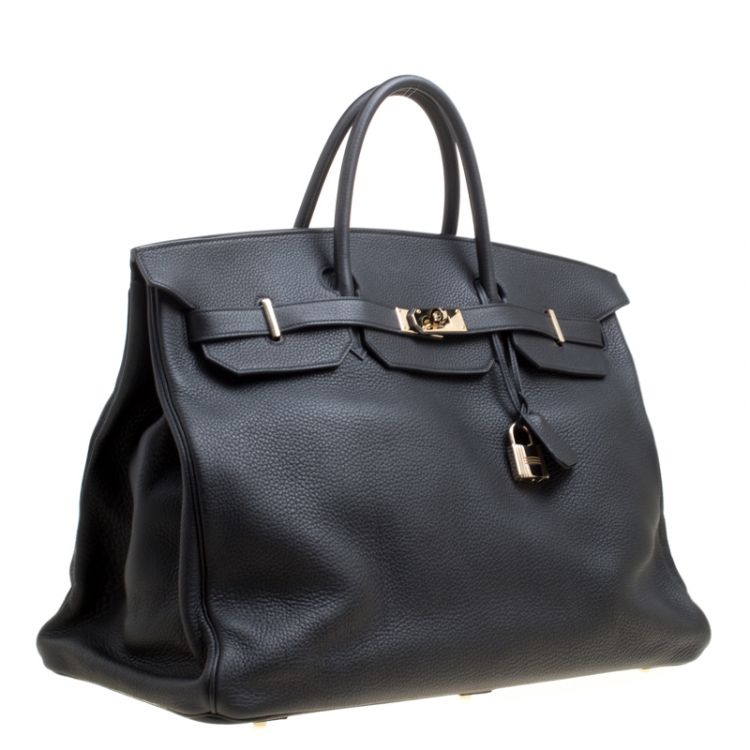 Pre Owned Hermes Black Clemence Leather Gold Hardware Birkin 50 Bag