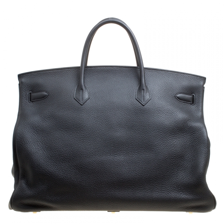 Pre Owned Hermes Black Clemence Leather Gold Hardware Birkin 50 Bag