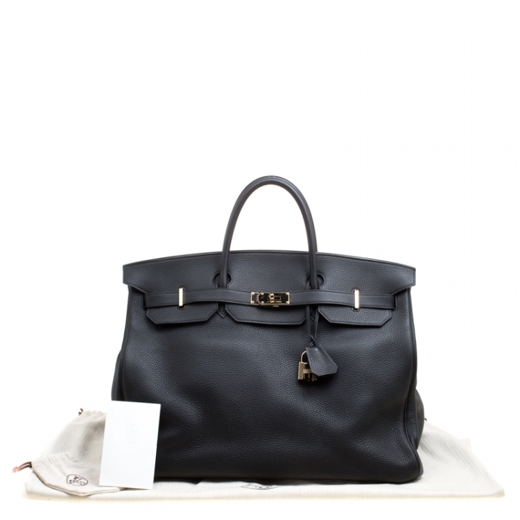 Pre Owned Hermes Black Clemence Leather Gold Hardware Birkin 50 Bag