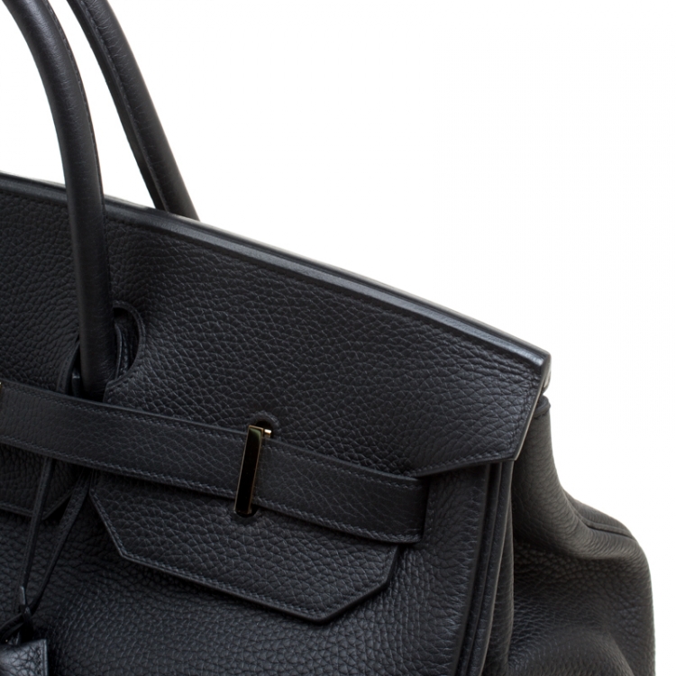 Pre Owned Hermes Black Clemence Leather Gold Hardware Birkin 50 Bag