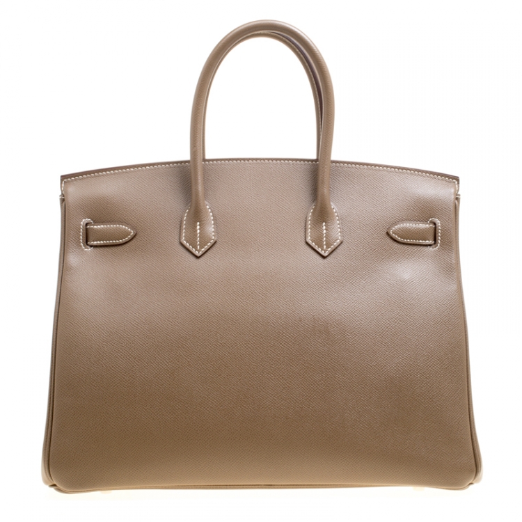Pre Owned Hermes Taupe Epsom Leather Palladium Hardware Birkin 35 Bag