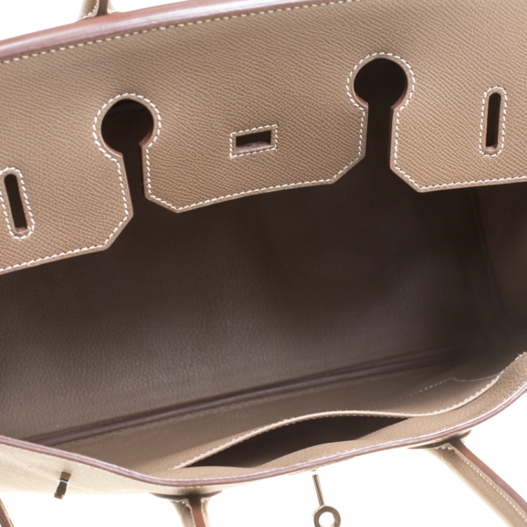 Pre Owned Hermes Taupe Epsom Leather Palladium Hardware Birkin 35 Bag
