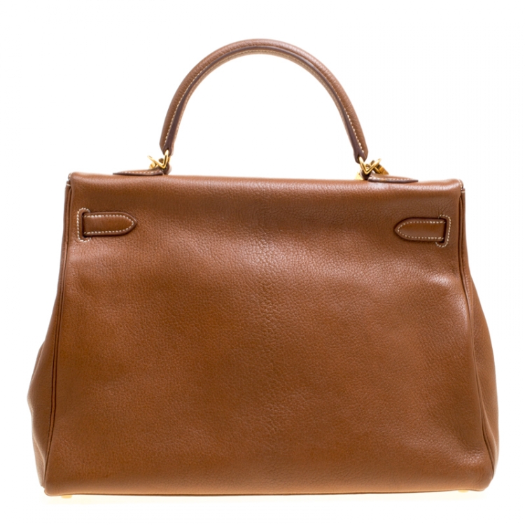 Pre Owned Hermes Gold Chevre de Coromandel Leather Gold Hardware Kelly Retourne 35 Bag