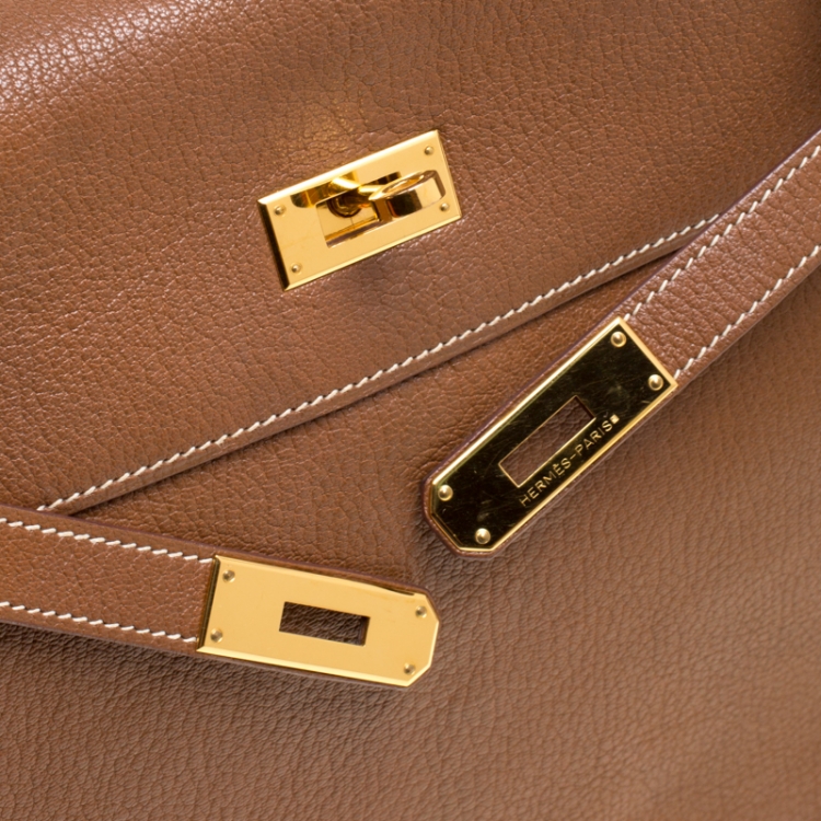 Pre Owned Hermes Gold Chevre de Coromandel Leather Gold Hardware Kelly Retourne 35 Bag