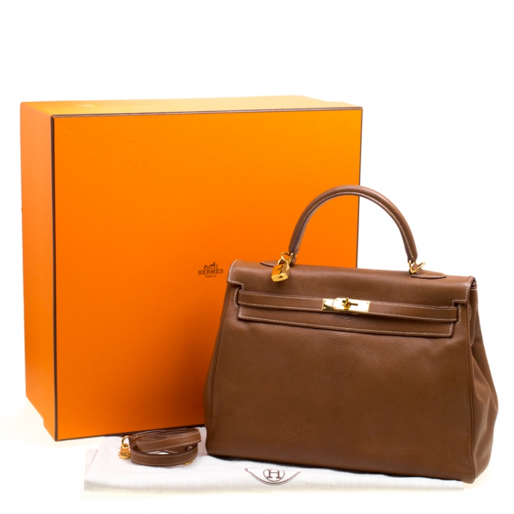 Pre Owned Hermes Gold Chevre de Coromandel Leather Gold Hardware Kelly Retourne 35 Bag