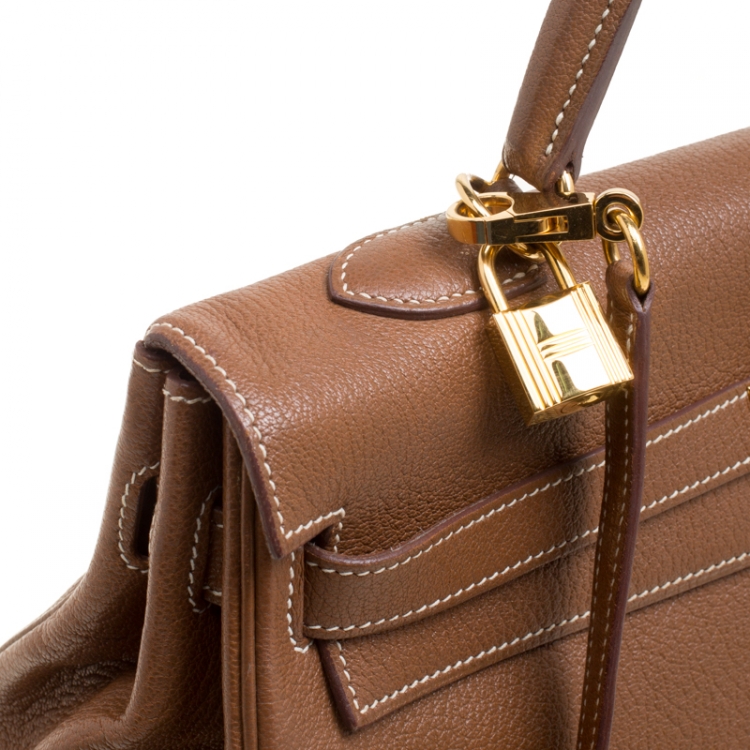Pre Owned Hermes Gold Chevre de Coromandel Leather Gold Hardware Kelly Retourne 35 Bag