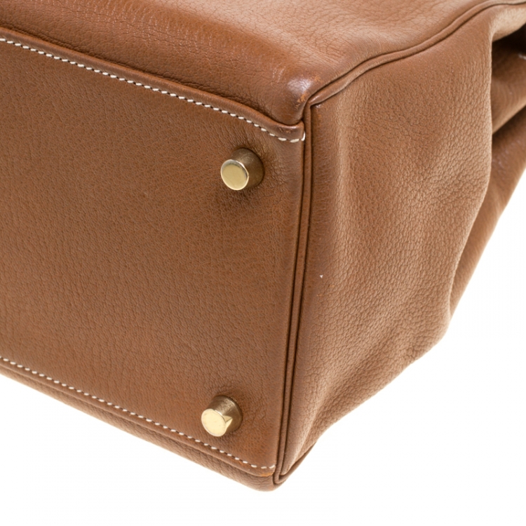 Pre Owned Hermes Gold Chevre de Coromandel Leather Gold Hardware Kelly Retourne 35 Bag
