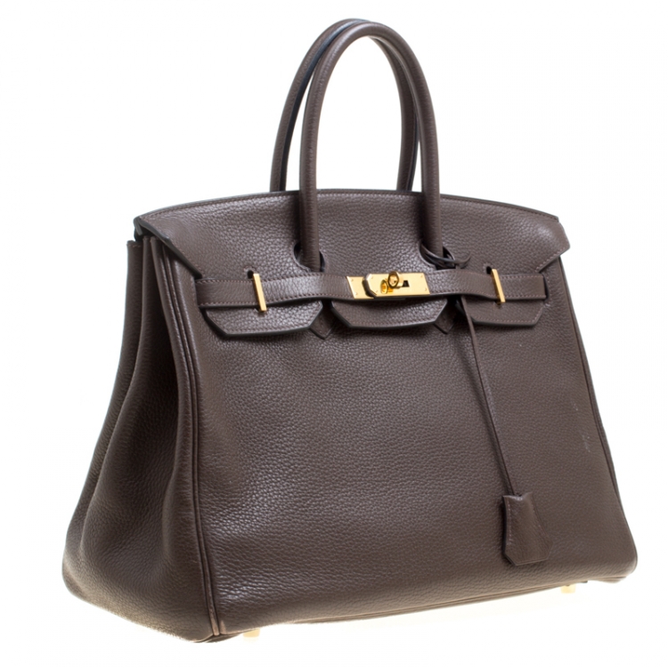 Pre Owned Hermes Cacao Togo Leather Gold Hardware Birkin 35 Bag