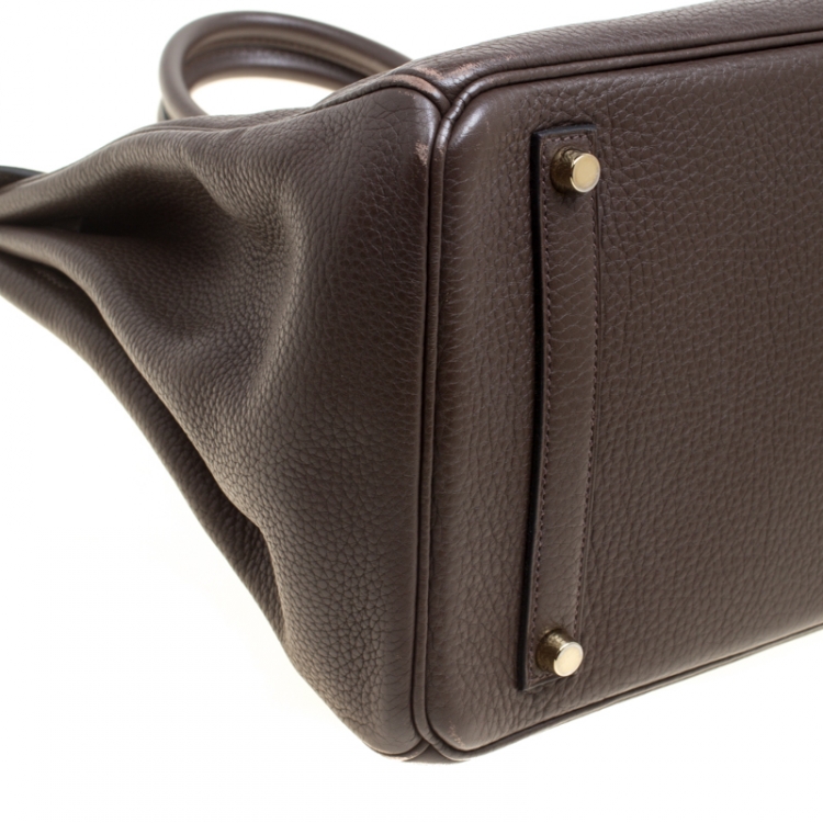 Pre Owned Hermes Cacao Togo Leather Gold Hardware Birkin 35 Bag