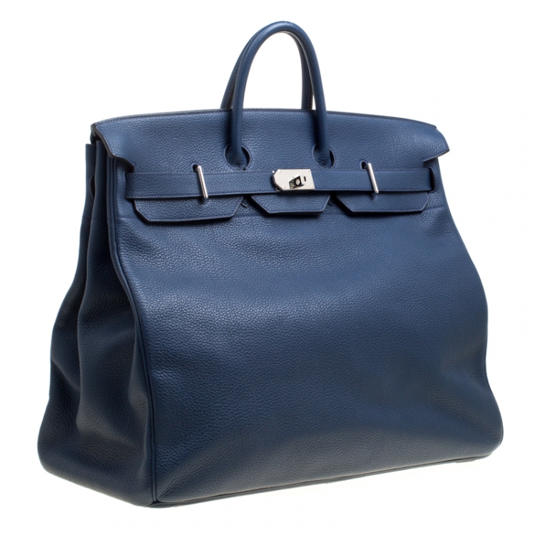 Pre Owned Hermes Blue De Presse Clemence Leather Palladium Hardware HAC Birkin 50 Bag