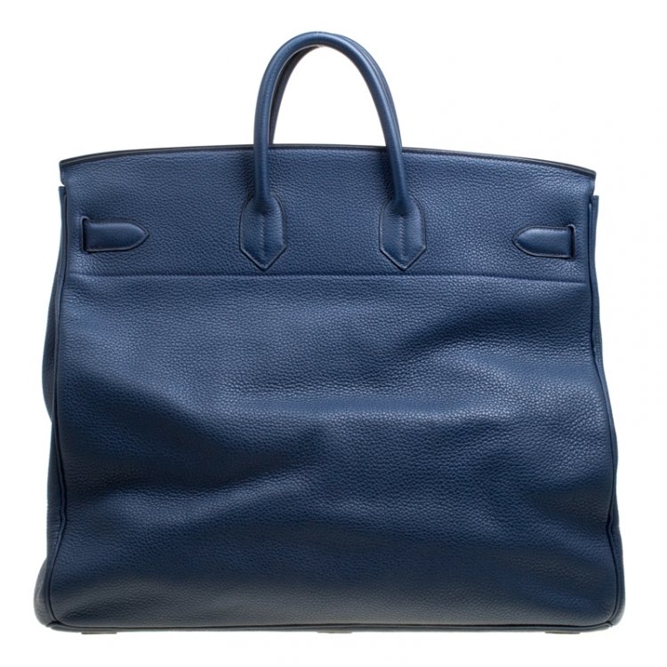 Pre Owned Hermes Blue De Presse Clemence Leather Palladium Hardware HAC Birkin 50 Bag
