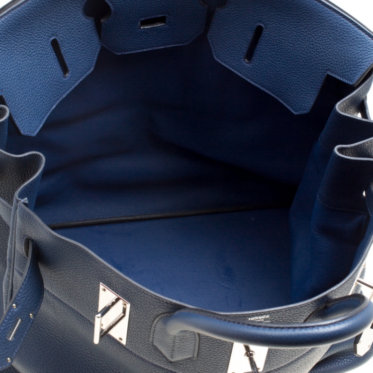 Pre Owned Hermes Blue De Presse Clemence Leather Palladium Hardware HAC Birkin 50 Bag