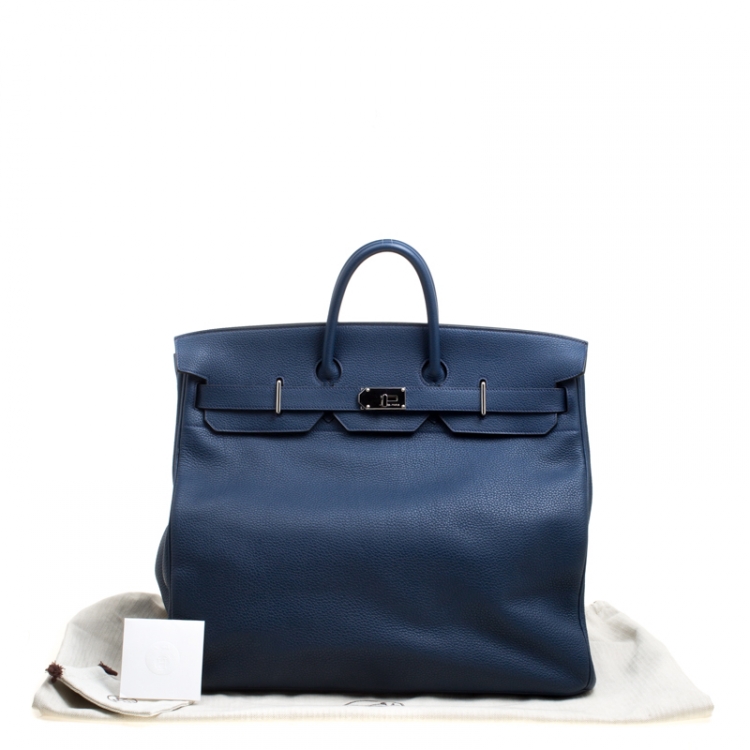 Pre Owned Hermes Blue De Presse Clemence Leather Palladium Hardware HAC Birkin 50 Bag