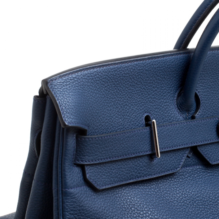Pre Owned Hermes Blue De Presse Clemence Leather Palladium Hardware HAC Birkin 50 Bag