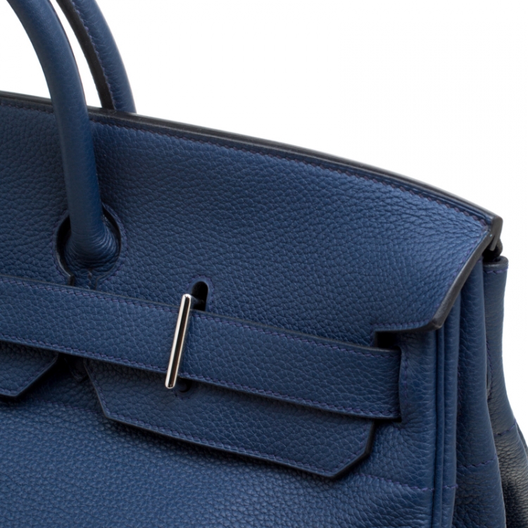 Pre Owned Hermes Blue De Presse Clemence Leather Palladium Hardware HAC Birkin 50 Bag