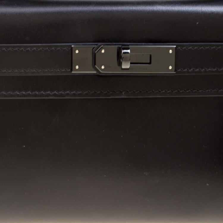 Pre Owned Hermes Black Swift Leather Limited Edition SO Black Kelly Cut Clutch