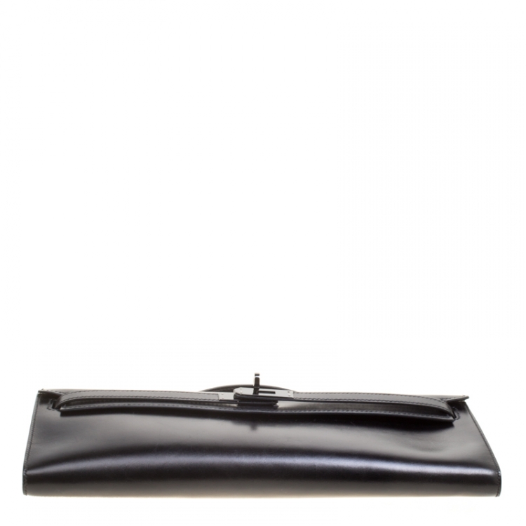 Pre Owned Hermes Black Swift Leather Limited Edition SO Black Kelly Cut Clutch
