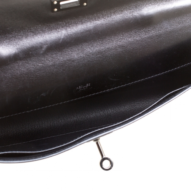 Pre Owned Hermes Black Swift Leather Limited Edition SO Black Kelly Cut Clutch