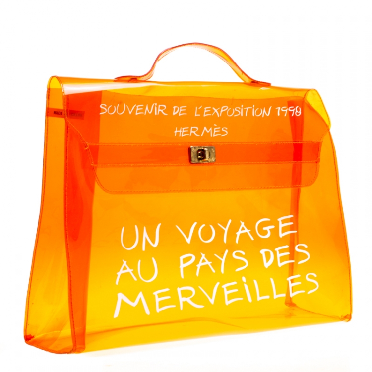 Pre Owned Hermes Orange Clear Vinyl Souvenir Kelly Bag