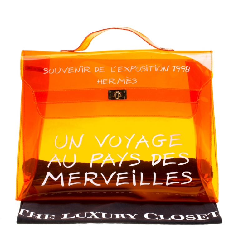 Pre Owned Hermes Orange Clear Vinyl Souvenir Kelly Bag