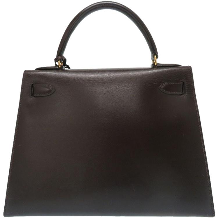 مملوكة مسبقًا Hermes Dark Brown Box Calf Leather Gold Hardware Kelly Sellier 28 Bag