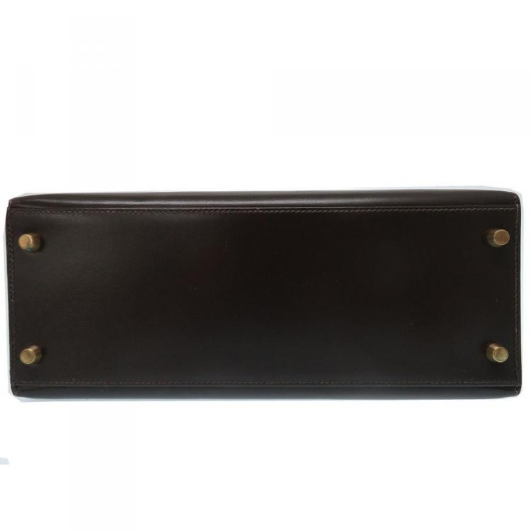 مملوكة مسبقًا Hermes Dark Brown Box Calf Leather Gold Hardware Kelly Sellier 28 Bag