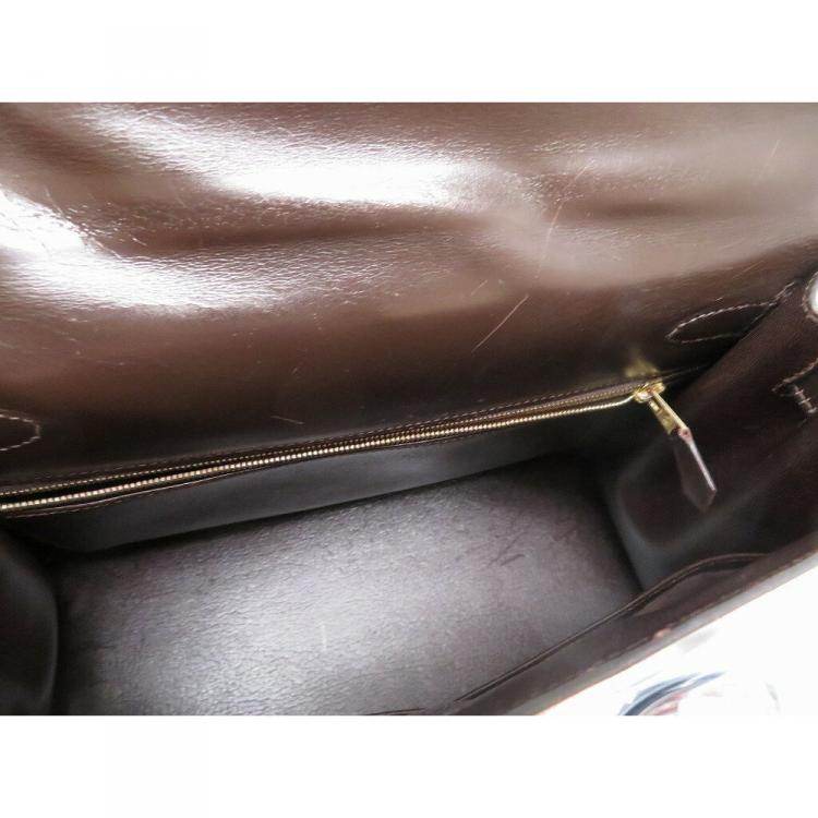 مملوكة مسبقًا Hermes Dark Brown Box Calf Leather Gold Hardware Kelly Sellier 28 Bag
