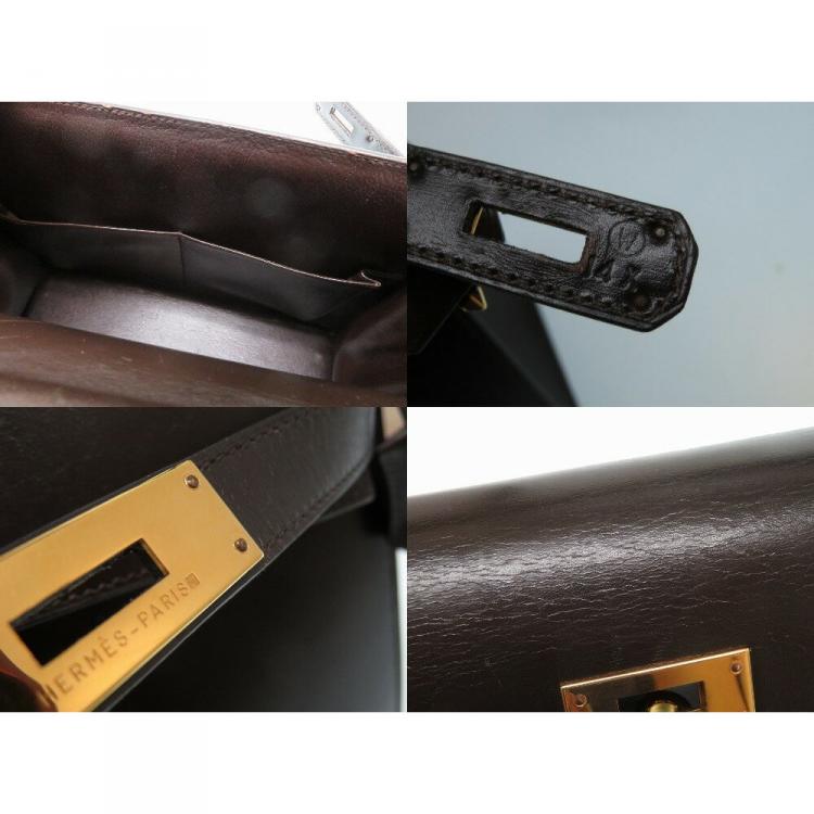 مملوكة مسبقًا Hermes Dark Brown Box Calf Leather Gold Hardware Kelly Sellier 28 Bag