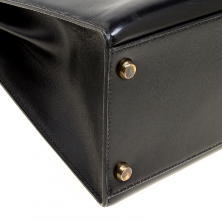 Pre Owned Hermes Black Box Calf Leather Gold Hardware Kelly Sellier 32 Bag