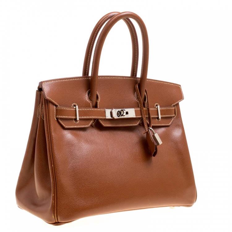 Pre Owned Hermes Havane Courchevel Leather Palladium Hardware Birkin 30 Bag