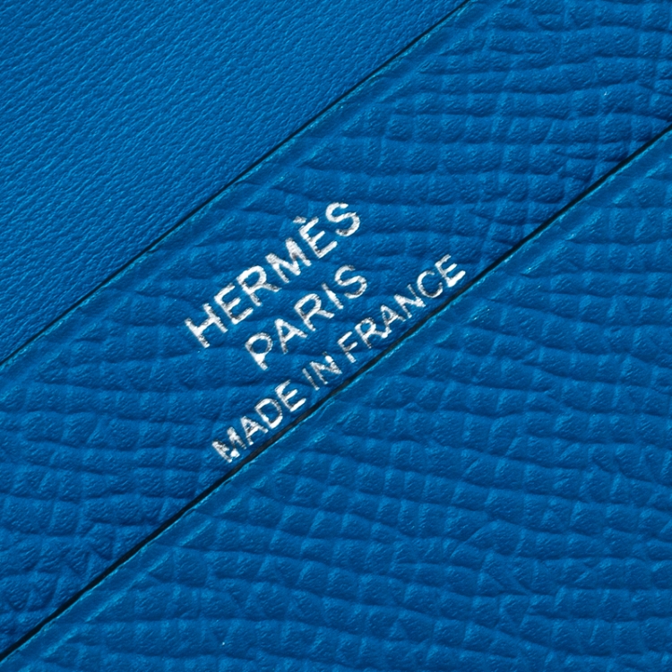 Pre Owned Hermes Teal Blue Epsom Leather Bearn Card Holder