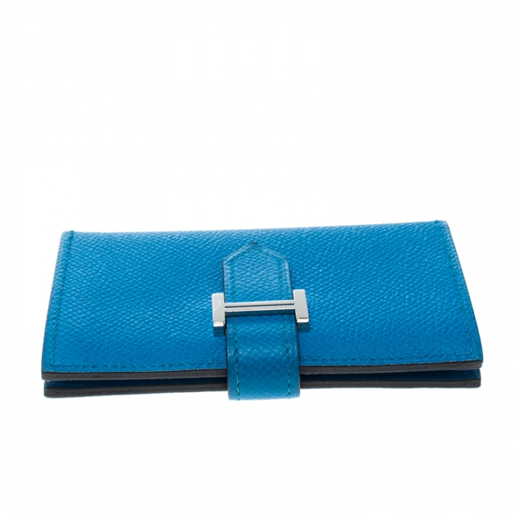 Pre Owned Hermes Teal Blue Epsom Leather Bearn Card Holder
