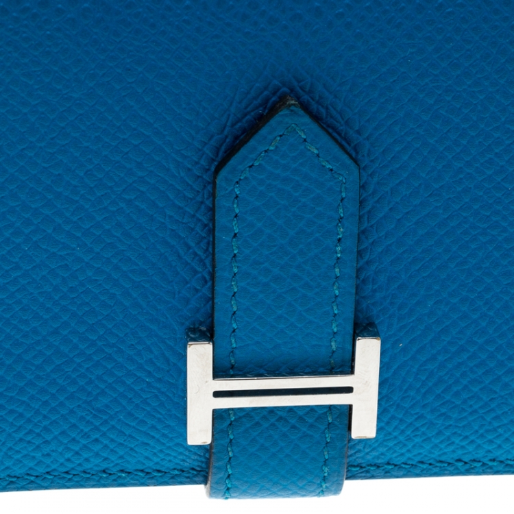 Pre Owned Hermes Teal Blue Epsom Leather Bearn Card Holder