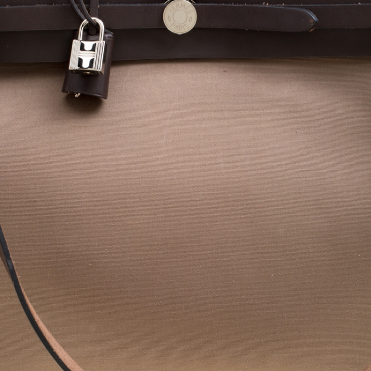 Pre Owned Hermes Taupe Canvas and Leather Herbag Zip 39 Bag