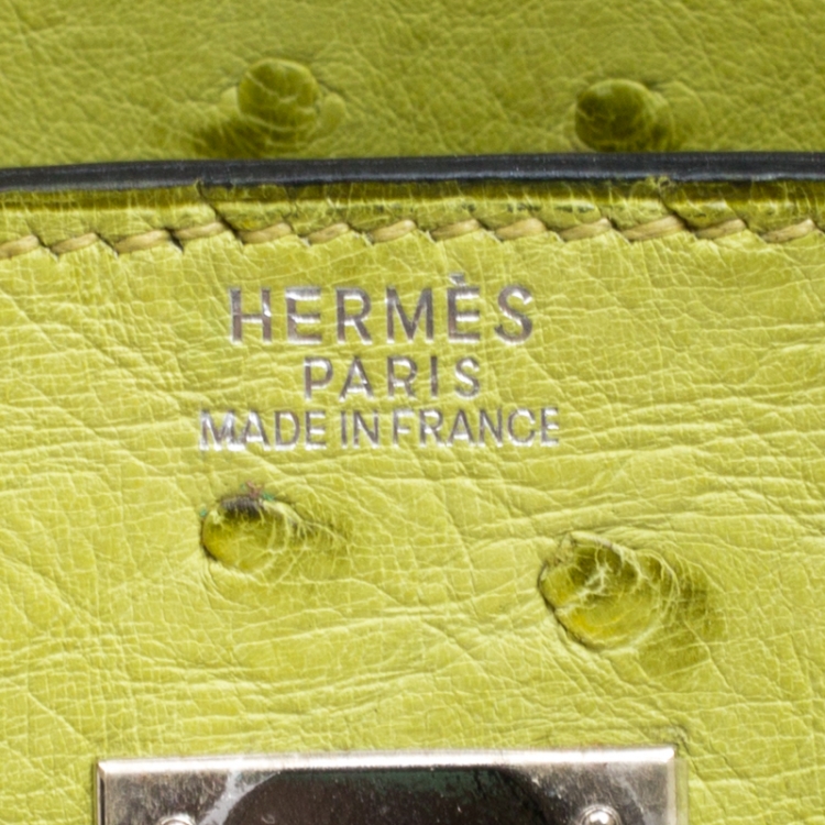 Pre Owned Hermes Olive Green Ostrich Palladium Hardware Birkin 30 Bag