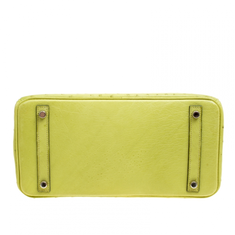 Pre Owned Hermes Olive Green Ostrich Palladium Hardware Birkin 30 Bag