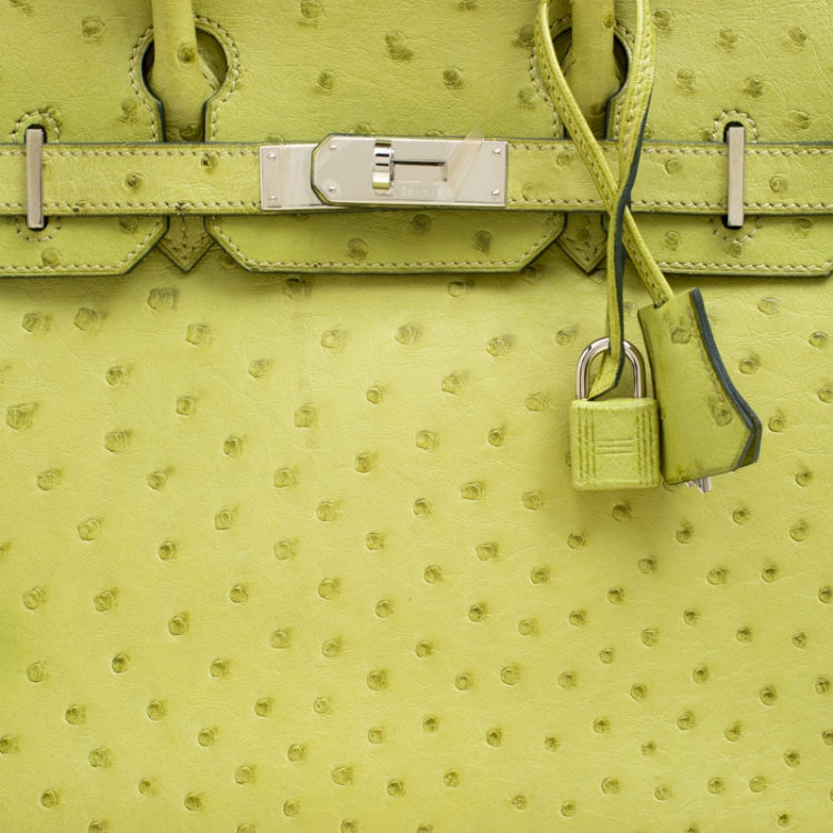 Pre Owned Hermes Olive Green Ostrich Palladium Hardware Birkin 30 Bag