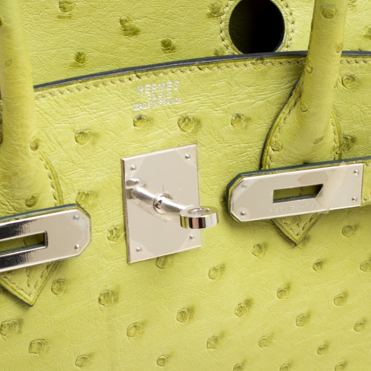 Pre Owned Hermes Olive Green Ostrich Palladium Hardware Birkin 30 Bag