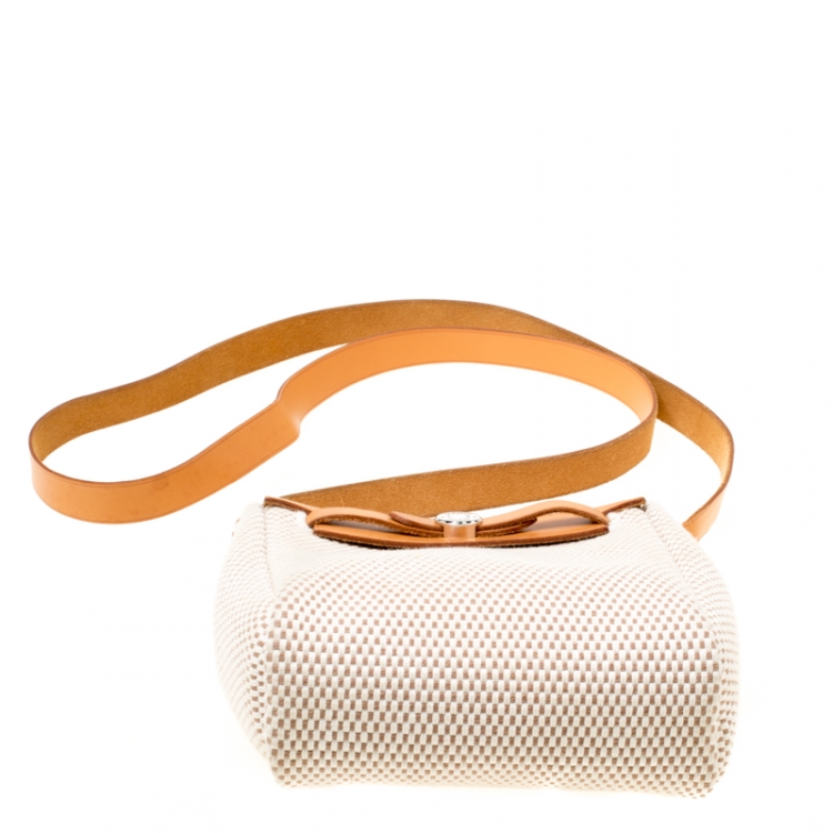 مملوكة مسبقًا Hermes Natural/Beige and Black Canvas and Leather Mini Herbag 