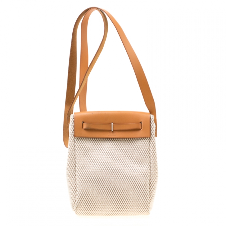 مملوكة مسبقًا Hermes Natural/Beige and Black Canvas and Leather Mini Herbag 